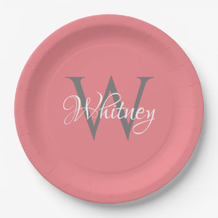Custom Personalized Initial Script Monogram Paper Plate