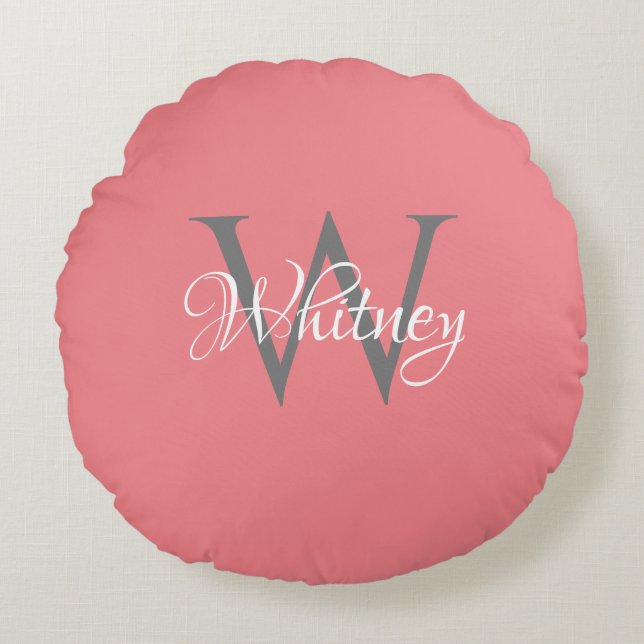 Custom Personalized Initial Script Monogram Round Pillow (Front)