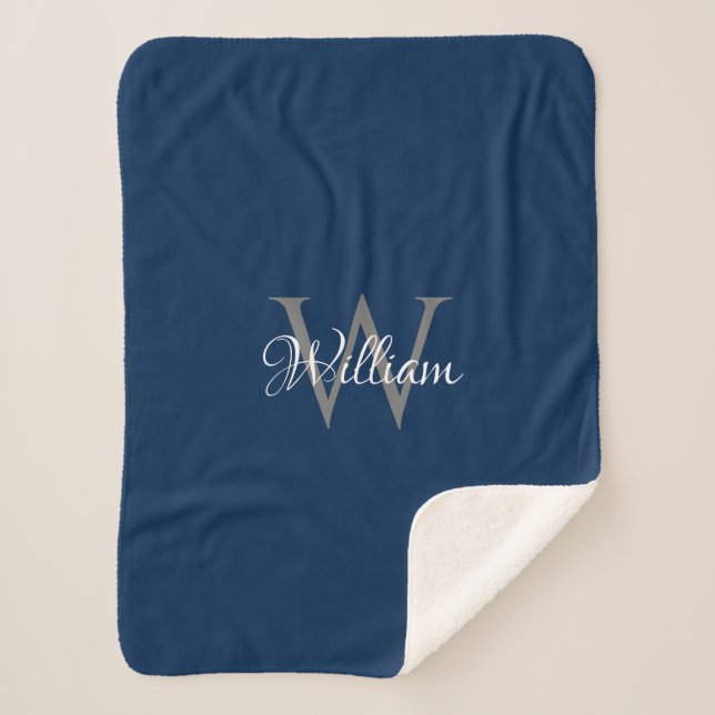 Custom Personalized Initial Script Monogram Sherpa Blanket (Front)