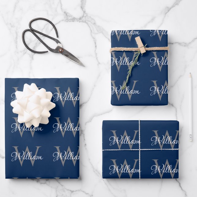 Custom Personalized Initial Script Monogram Wrapping Paper Sheet (Front)