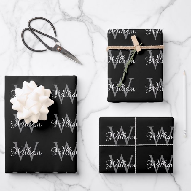 Custom Personalized Initial Script Monogram Wrapping Paper Sheet (Front)
