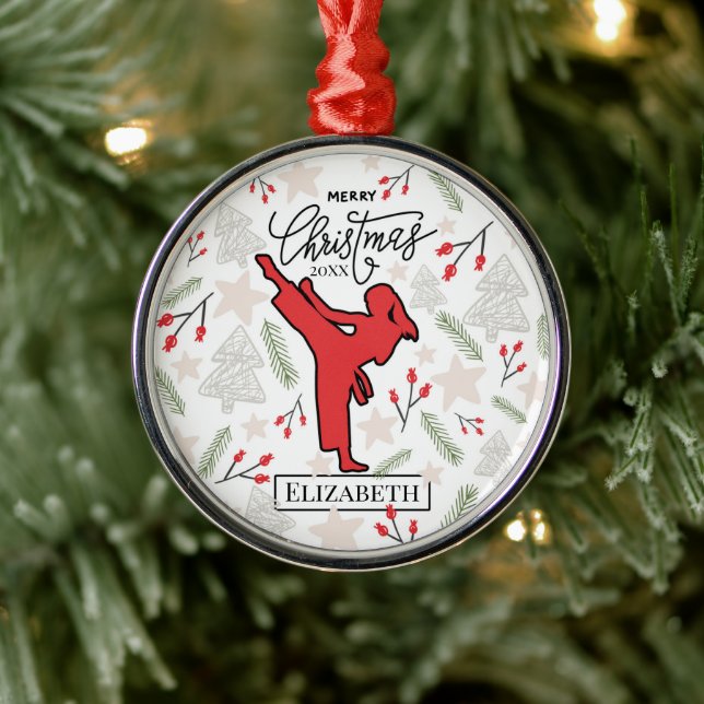 Custom Personalized Karate Martial Arts Christmas Metal Ornament (Tree)
