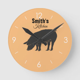 Custom Personalized Kitchen Vintage Pig Logo Round Clock