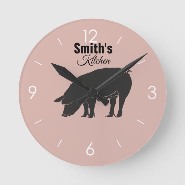 Custom Personalized Kitchen Vintage Pig Logo Round Clock (Front)