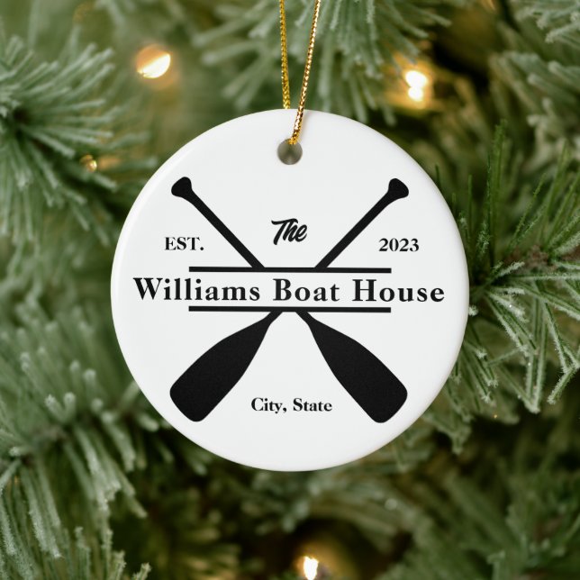 Custom Personalized Lake, River or Boat House Ceramic Ornament (Tree)
