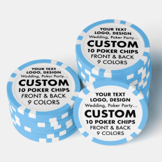 Custom personalized LIGHT BLUE Poker Chips