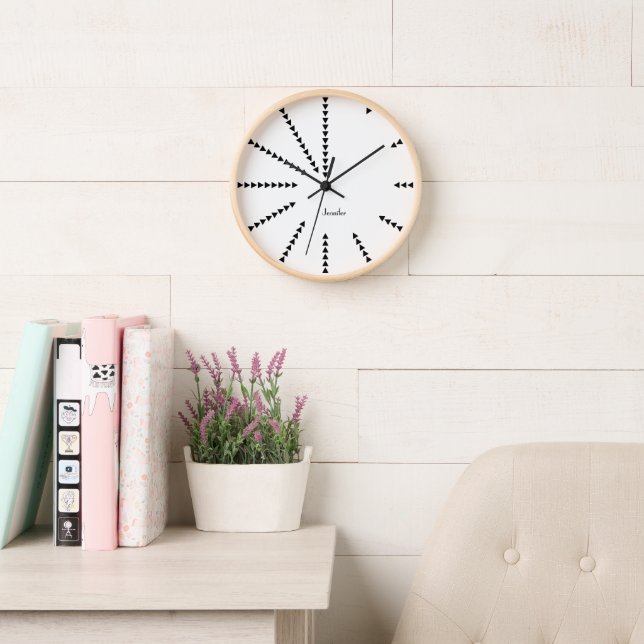 Custom Personalized Modern Decor Black White Wood Clock (Reading Room)