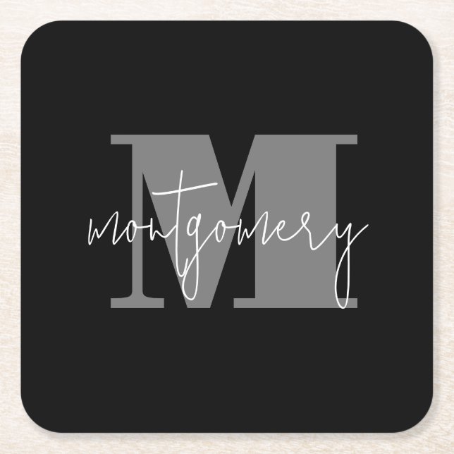 Custom Personalized Monogram Initial Name Square Paper Coaster (Front)