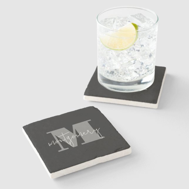 Custom Personalized Monogram Initial Name Stone Coaster (Side)