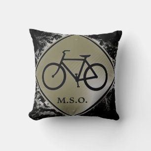 custom personalized Monogram Initials on Bike sign Throw Pillow