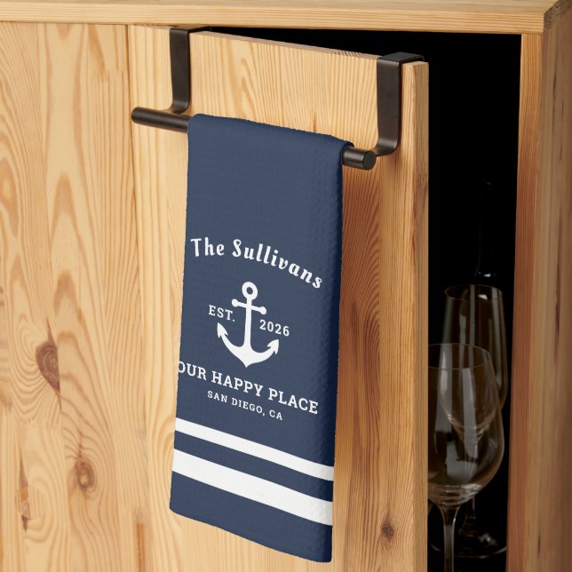 Custom Personalized Monogram Nautical Anchor Kitchen Towel (Thirds Fold)