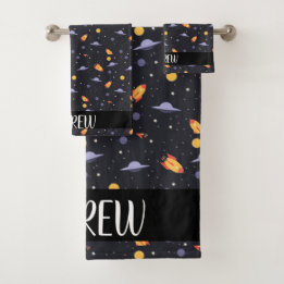 Custom personalized ,monogram outer space  bath towel set