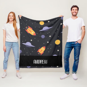 Custom personalized ,monogram outer space  fleece blanket