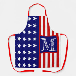 Custom Personalized Monogram Retro American Flag Apron