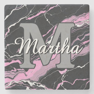 Custom Personalized Monogram Script Name Initial Stone Coaster