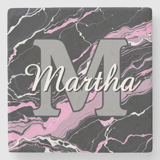 Custom Personalized Monogram Script Name Initial Stone Coaster (Front)