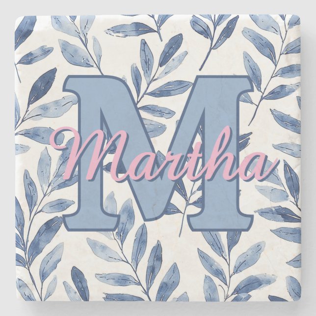 Custom Personalized Monogram Script Name Initial Stone Coaster (Front)