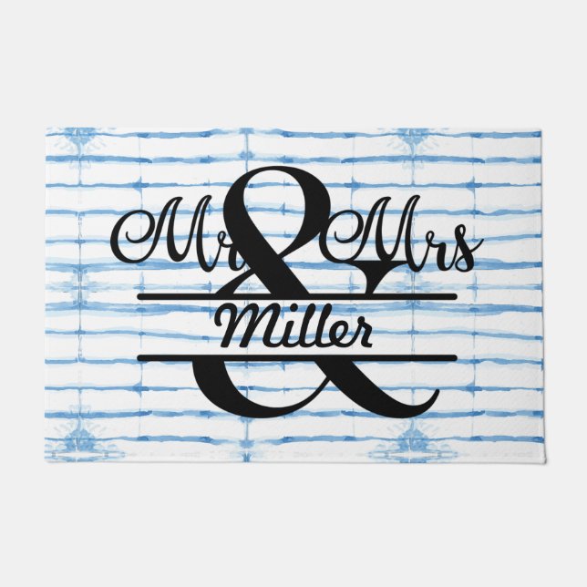 Custom Personalized Monogram Shibori Door Mat  (Front)