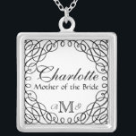 Custom Personalized Mother of the Bride Necklace<br><div class="desc">Change the date, change the font if you like another better and then select your background colour and you have an awesome bridal party gift or wedding jewellery! A black calligraphic swirl background is overlaid on any colour you select. To change the background colour simply select "Customize" and then "edit"...</div>