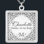 Custom Personalized Mother of the Bride Necklace<br><div class="desc">Change the date, change the font if you like another better and then select your background colour and you have an awesome bridal party gift or wedding jewellery! A black calligraphic swirl background is overlaid on any colour you select. To change the background colour simply select "Customize" and then "edit"...</div>