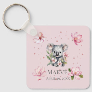 Custom Personalized Name Birth Date Koala Bear  Keychain