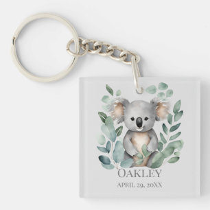 Custom Personalized Name Birth Date Koala Bear  Keychain