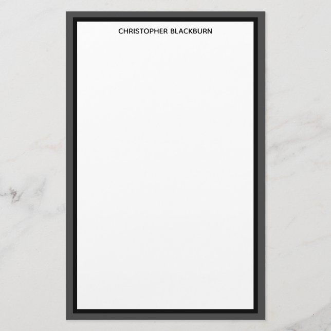 Custom Personalized Name Black Grey Border Stationery (Front)