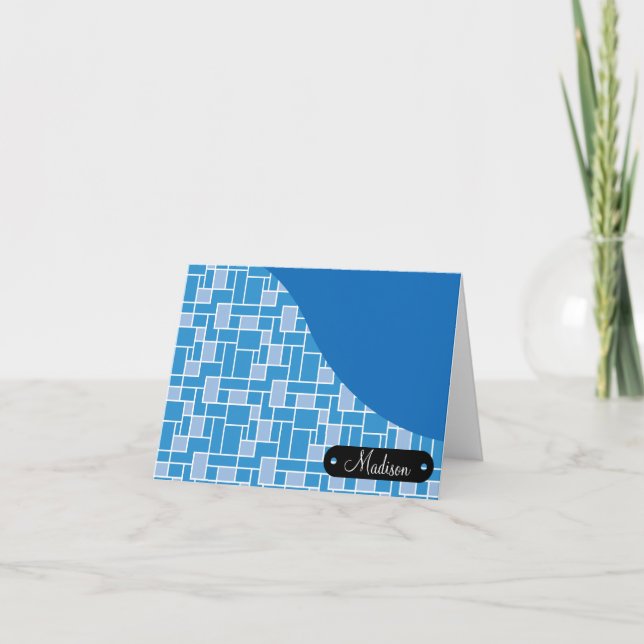 Custom Personalized Name Blue Tiles Wave Pattern Card (Front)