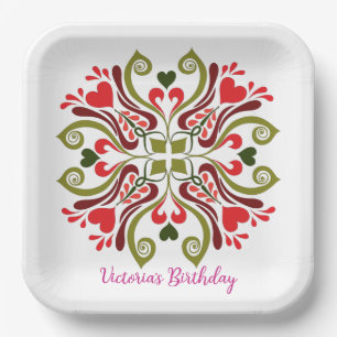 Custom Personalized Name Floral Design  Paper Plate