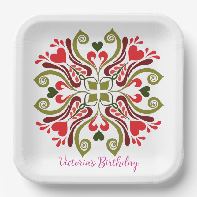 Custom Personalized Name Floral Design  Paper Plate (Front)