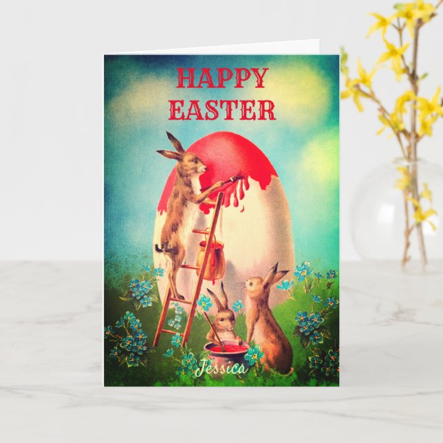 Custom Personalized Name HAPPY EASTER Greetings Card (Yellow Flower)