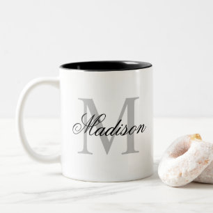Custom Personalized Name Monogram Black Two-Tone Coffee Mug