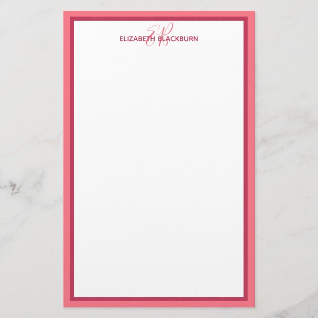 Custom Personalized Name Monogram Initials Magenta Stationery (Front)
