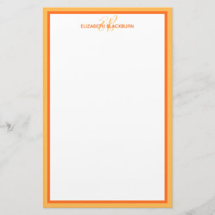 Custom Personalized Name Monogram Initials Orange Stationery