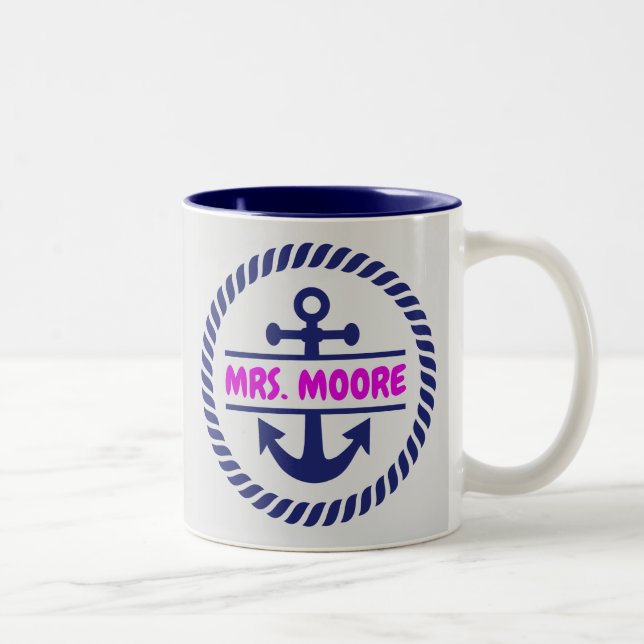 Custom personalized name nautical sea ocean yacht Two-Tone coffee mug (Right)