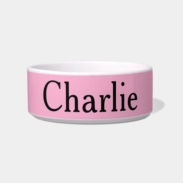 Custom Personalized Name Photo Art Light Pink Pet Bowl (Front)