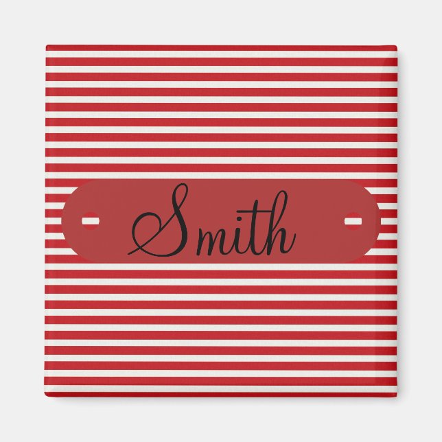 Custom Personalized Name Red White Striped Pattern Magnet (Front)