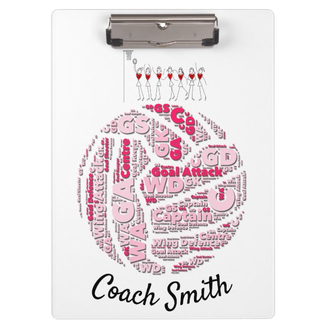 Custom Personalized Netball Coach Clipboard (Front)