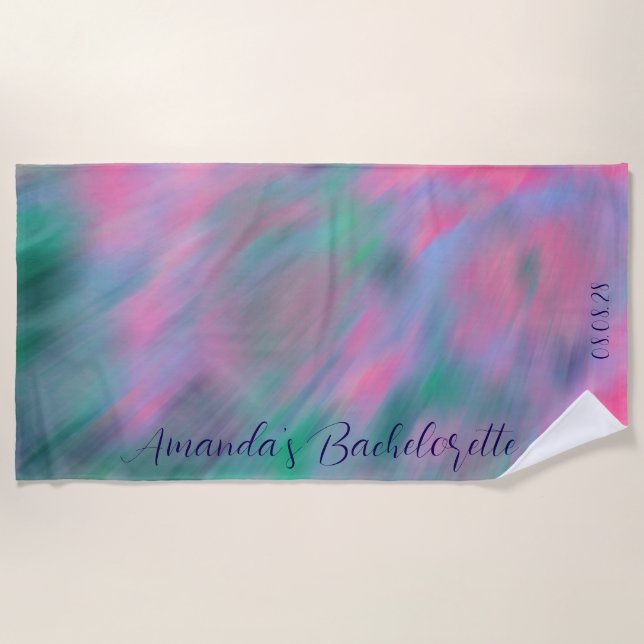 Custom Personalized Northern Lights Bachelorette  Beach Towel (Front)