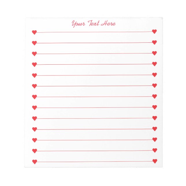 Custom Personalized notepads with Red hearts (Front)