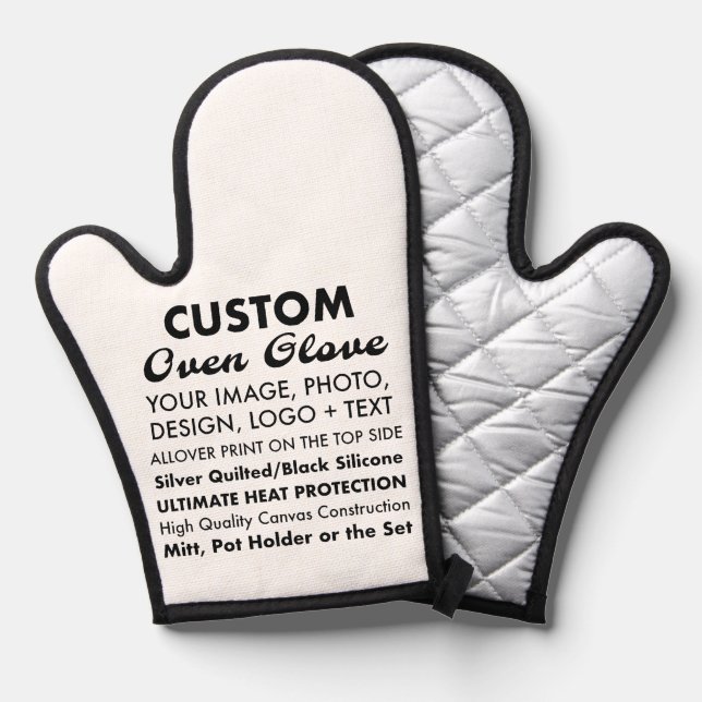 Custom Personalized Oven Glove/Mit, Silver Quilted Mitt (Front/Back)