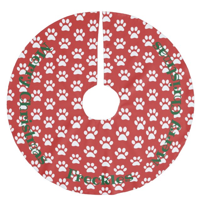 Custom Personalized Paw Print Christmas Tree Skirt (Front)