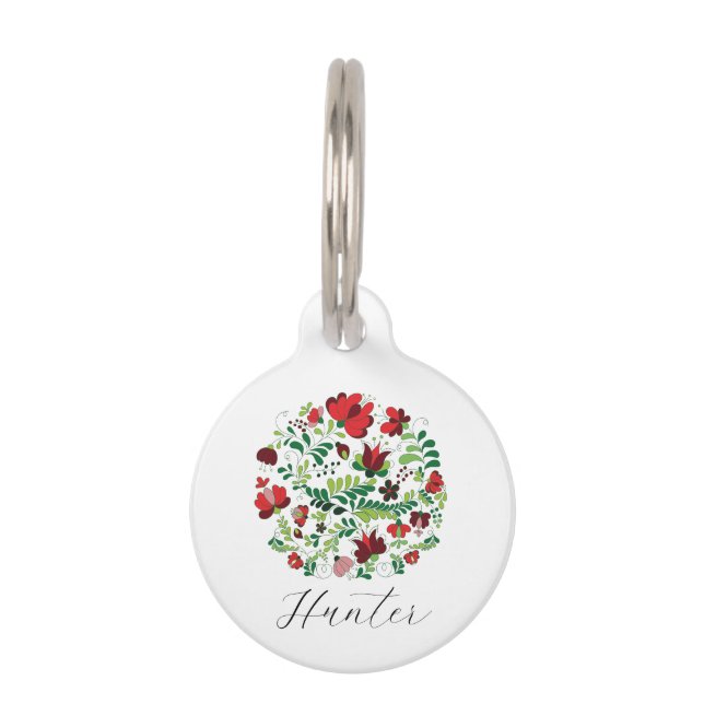 Custom Personalized Pet Name Floral Design Tag (Front)