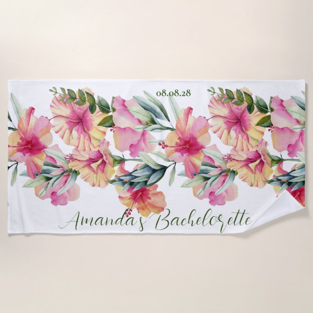 Custom Personalized Petunia Flowers Bachelorette Beach Towel (Front)