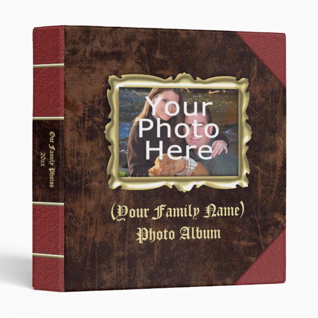Custom Personalized Photo Album, Vintage Leather Binder (Front/Spine)