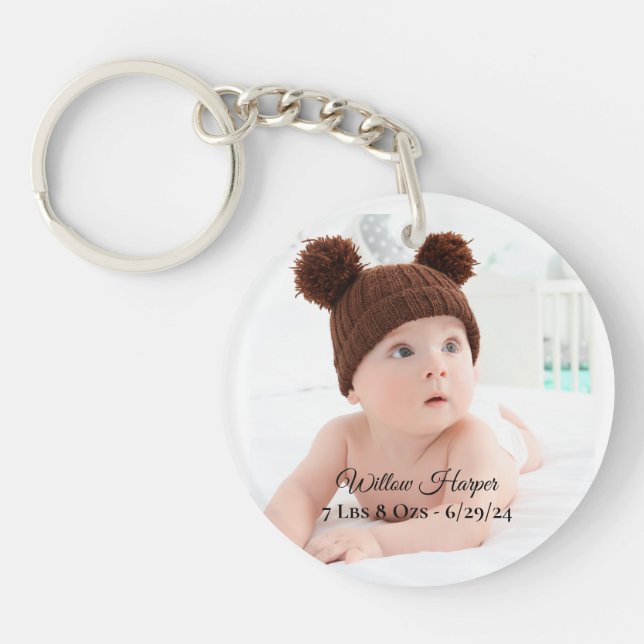 Custom Personalized Photo Birth Baby Keepsake Keychain (Front)
