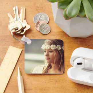 Custom Personalized PHOTO  KEYCHAIN with PINK BACK