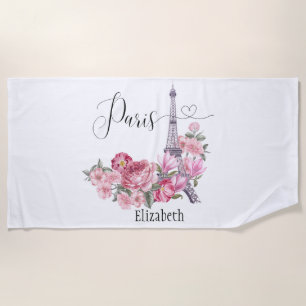 Custom Personalized Photo paris flowers Beach Towel