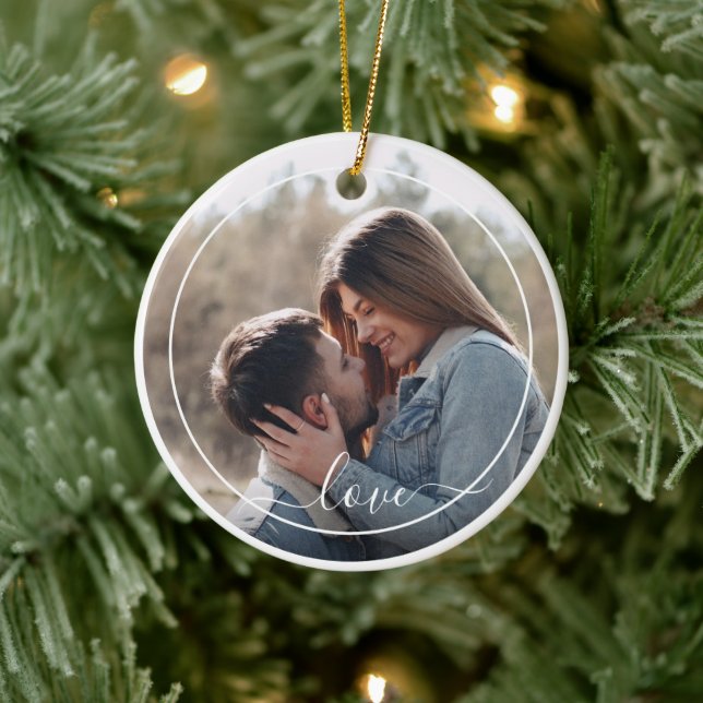 Custom Personalized Photo Simple Love Quote Text Ceramic Ornament (Tree)