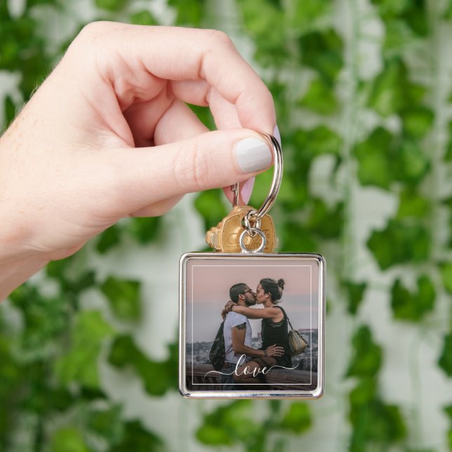 Custom Personalized Photo Simple Love Quote Text Keychain (Hand)